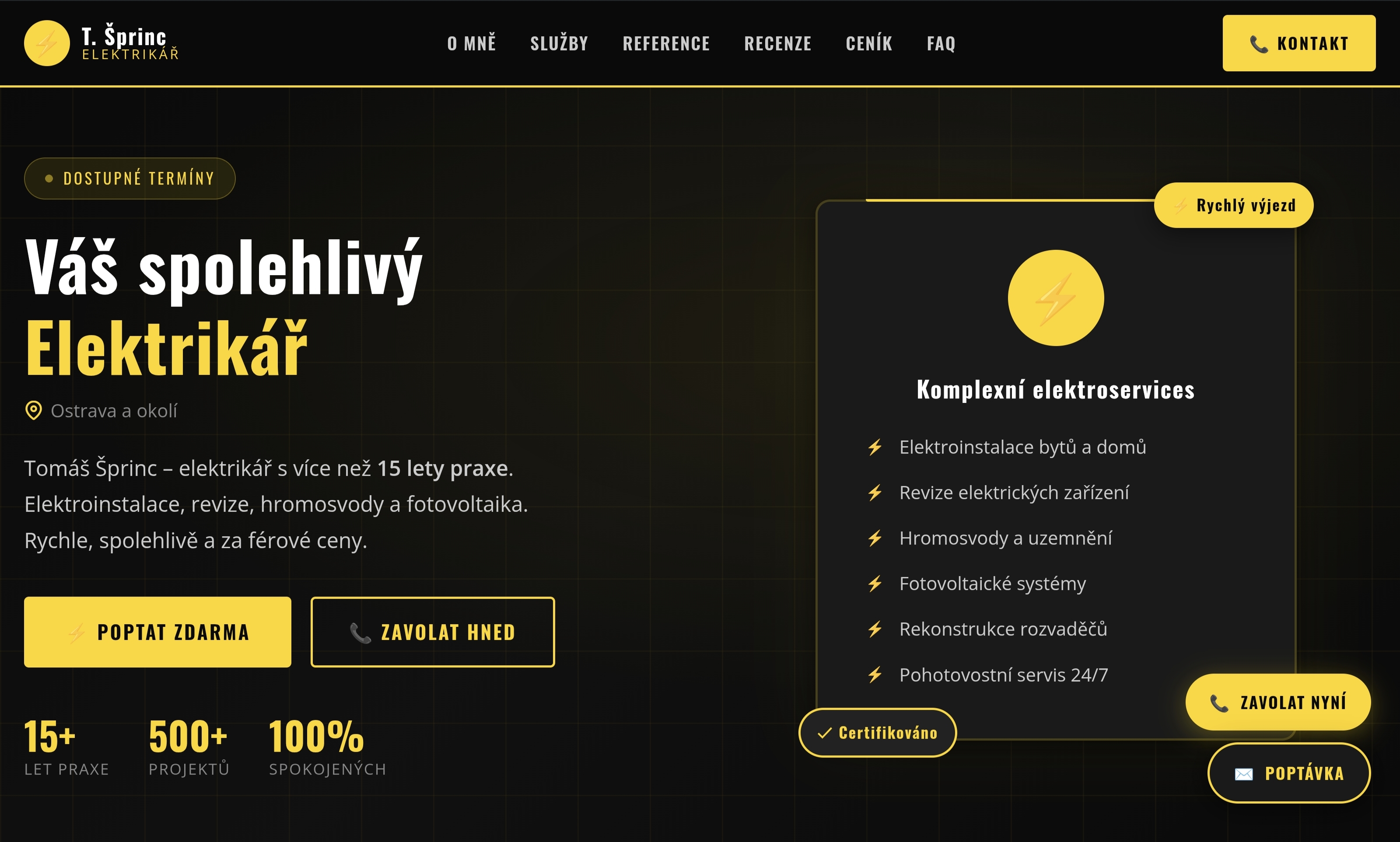 Webdesign projekt — vizuální identita značky, Meridian Studio Ostrava